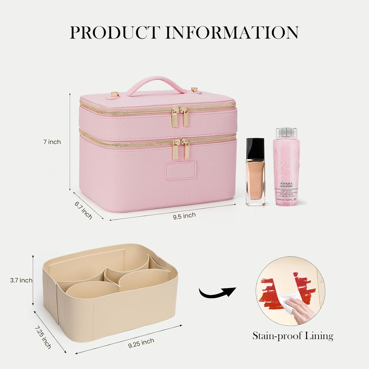 Large Makeup Bag Duo Vanity Case for Women Leather Makeup Case Travel Toiletry Bag Portable Double Layer Cosmetic Bag
