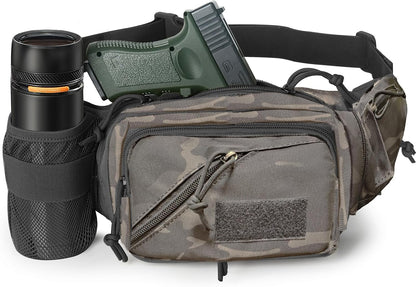 Concealed Carry Pistol Waist bag Tactical Conceal Carry Pistol Bag Fanny Packs Handgun Holster Pouch with Bottle&Gun Holder Fits 1911 Glock etc