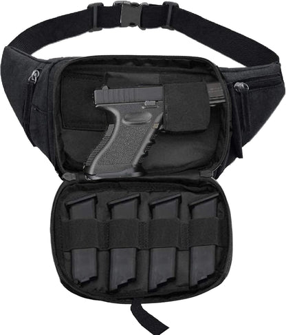 Concealed Carry Pistol Waist bag Tactical Conceal Carry Pistol Bag Fanny Packs Handgun Holster Pouch with Bottle&Gun Holder Fits 1911 Glock etc