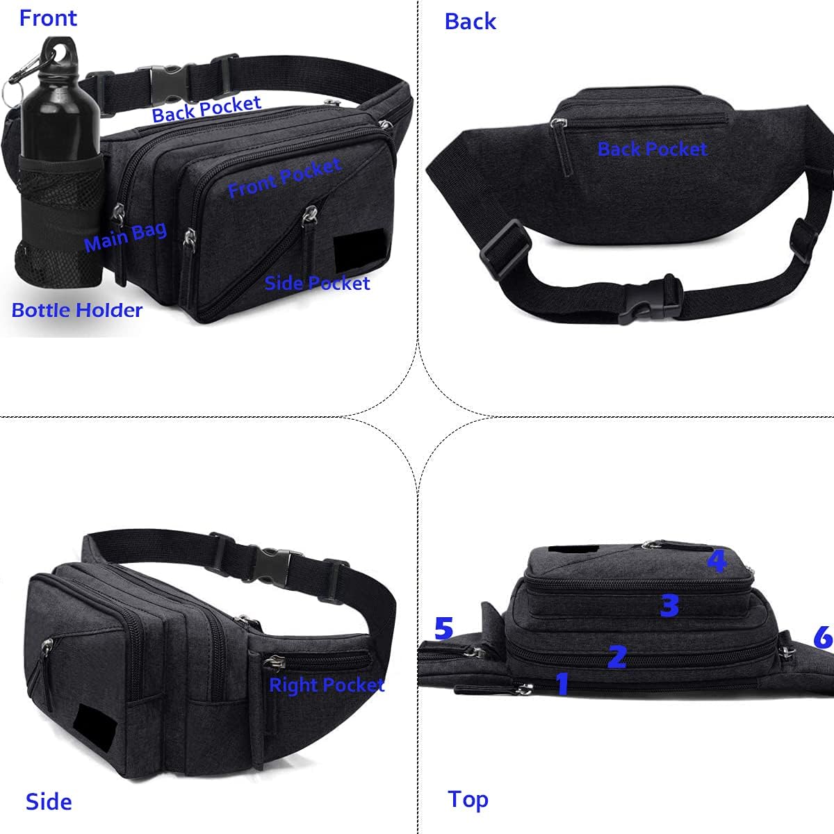 Concealed Carry Pistol Waist bag Tactical Conceal Carry Pistol Bag Fanny Packs Handgun Holster Pouch with Bottle&Gun Holder Fits 1911 Glock etc