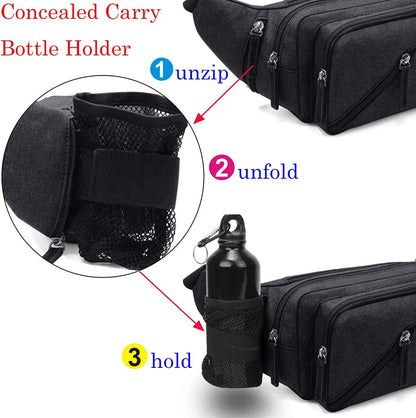 Concealed Carry Pistol Waist bag Tactical Conceal Carry Pistol Bag Fanny Packs Handgun Holster Pouch with Bottle&Gun Holder Fits 1911 Glock etc
