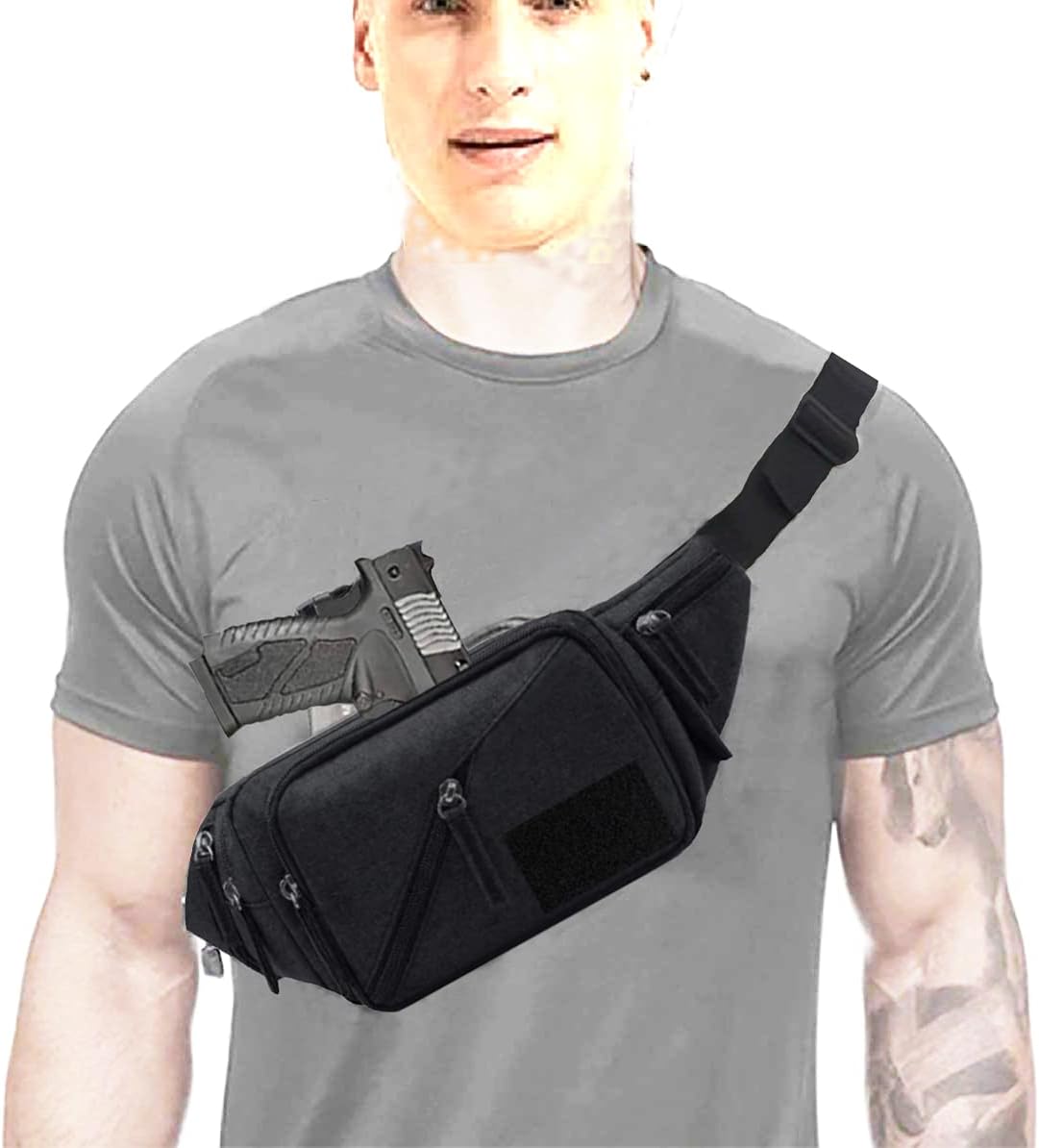 Concealed Carry Pistol Waist bag Tactical Conceal Carry Pistol Bag Fanny Packs Handgun Holster Pouch with Bottle&Gun Holder Fits 1911 Glock etc