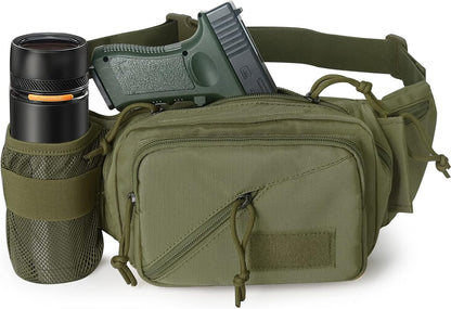 Concealed Carry Pistol Waist bag Tactical Conceal Carry Pistol Bag Fanny Packs Handgun Holster Pouch with Bottle&Gun Holder Fits 1911 Glock etc