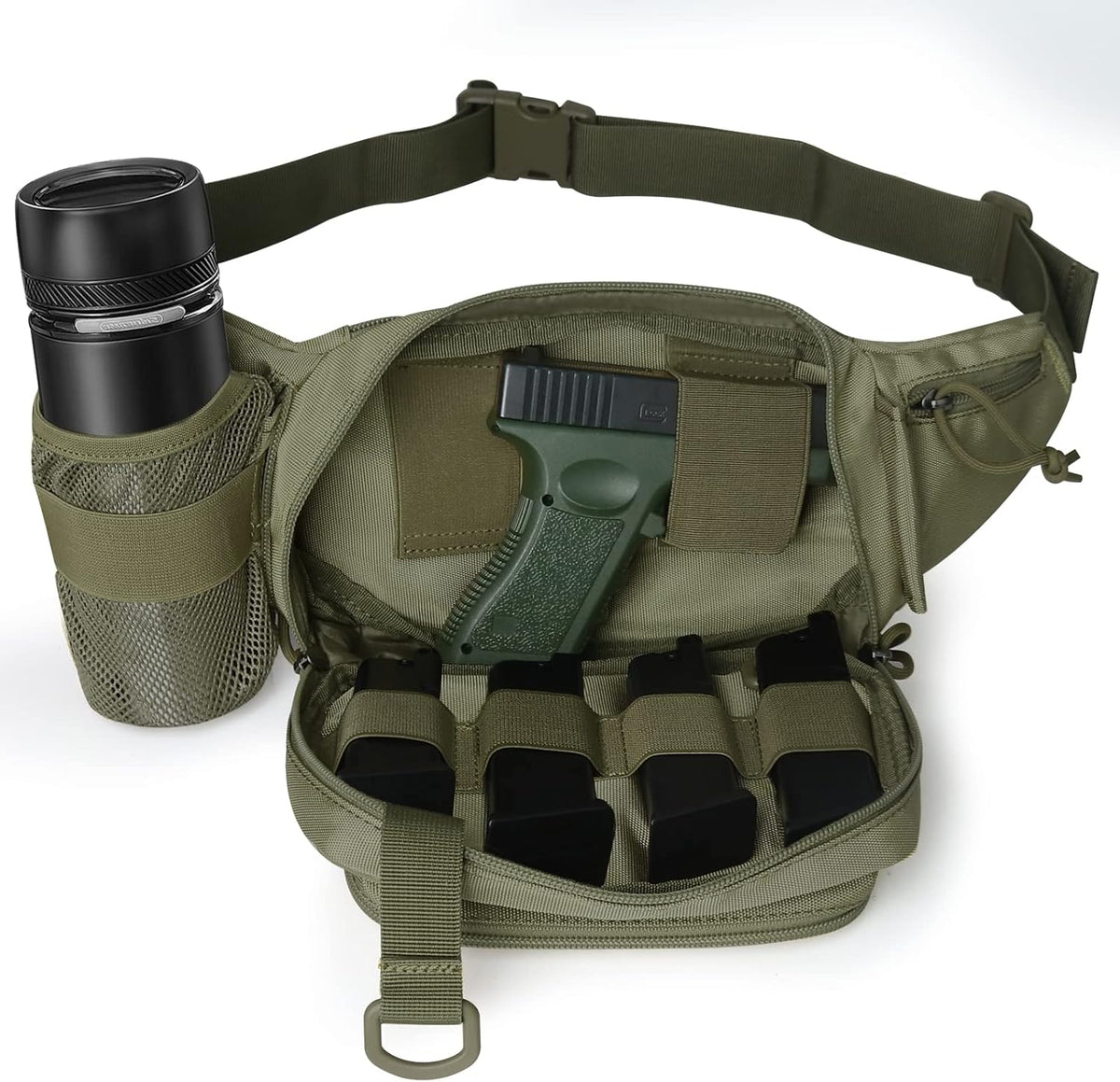 Concealed Carry Pistol Waist bag Tactical Conceal Carry Pistol Bag Fanny Packs Handgun Holster Pouch with Bottle&Gun Holder Fits 1911 Glock etc
