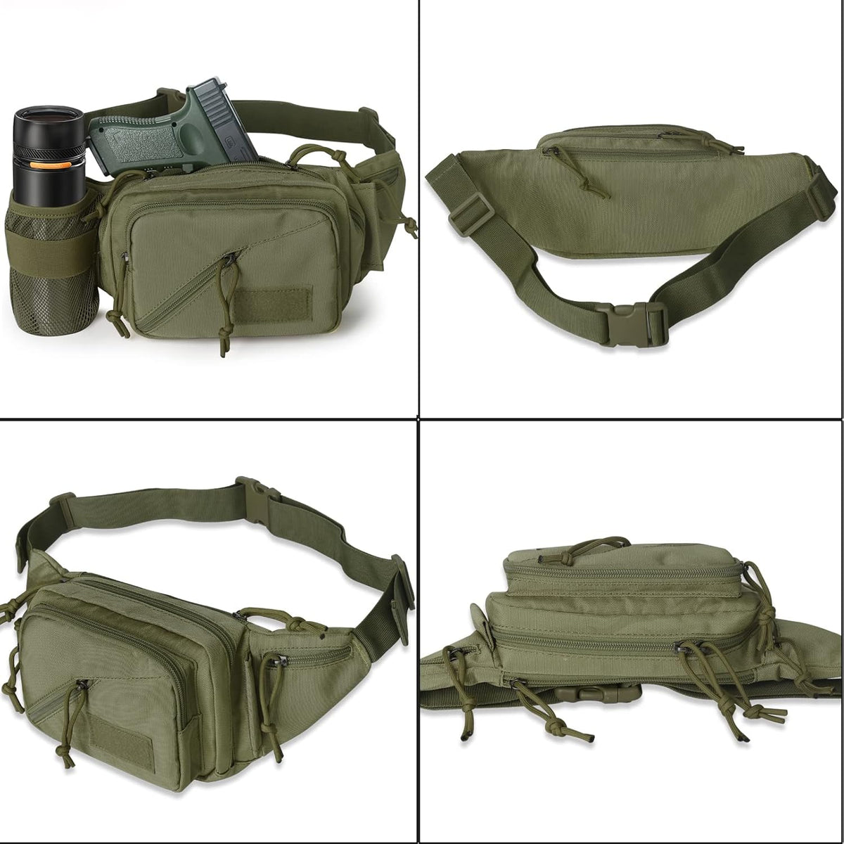 Concealed Carry Pistol Waist bag Tactical Conceal Carry Pistol Bag Fanny Packs Handgun Holster Pouch with Bottle&Gun Holder Fits 1911 Glock etc