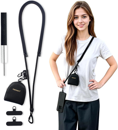 Cell Phone Lanyard Crossbody,Anti Theft Phone Strap,with Steel Wire & Lock,Clip and Go Strap for Phone with Wallet Crossbody,Travel Essentials,Commuting,Daily Convenience,Black