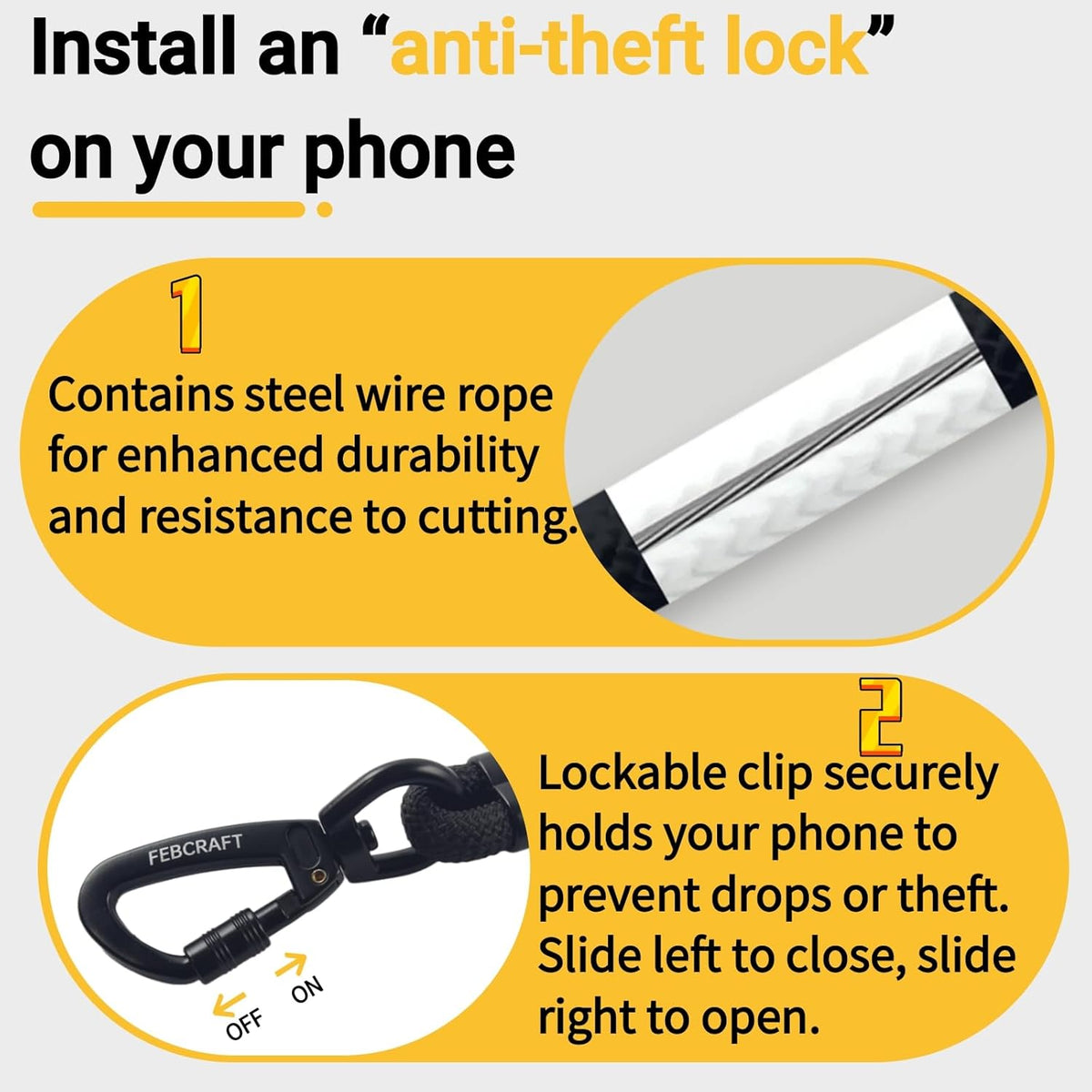 Cell Phone Lanyard Crossbody,Anti Theft Phone Strap,with Steel Wire & Lock,Clip and Go Strap for Phone with Wallet Crossbody,Travel Essentials,Commuting,Daily Convenience,Black