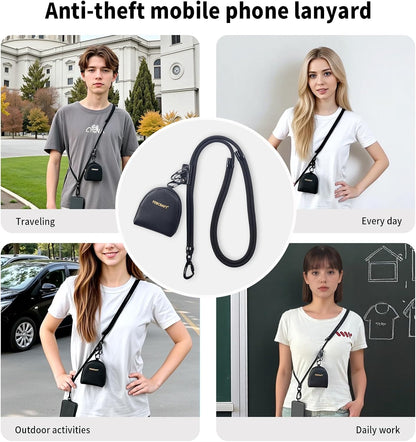 Cell Phone Lanyard Crossbody,Anti Theft Phone Strap,with Steel Wire & Lock,Clip and Go Strap for Phone with Wallet Crossbody,Travel Essentials,Commuting,Daily Convenience,Black
