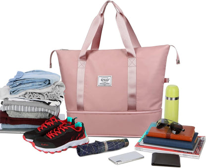 Women Travel Duffel, Multi Functional Large Expandable Weekender Carry-on Tote, Gym Workout Overnight Bag, Mommy Hospital Bag for Labor and Delivery - Colors B