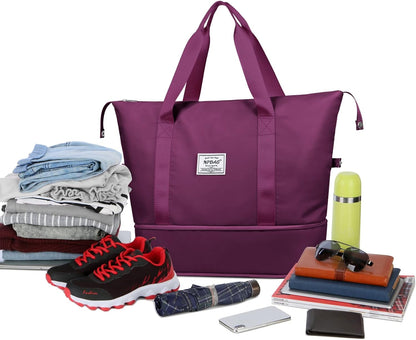 Women Travel Duffel, Multi Functional Large Expandable Weekender Carry-on Tote, Gym Workout Overnight Bag, Mommy Hospital Bag for Labor and Delivery - Colors B