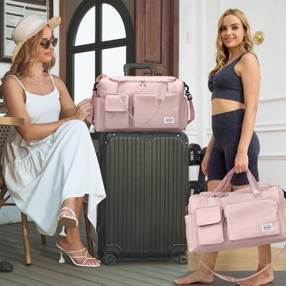Women Travel Duffel, Multi Functional Large Expandable Weekender Carry-on Tote, Gym Workout Overnight Bag, Mommy Hospital Bag for Labor and Delivery - Colors B