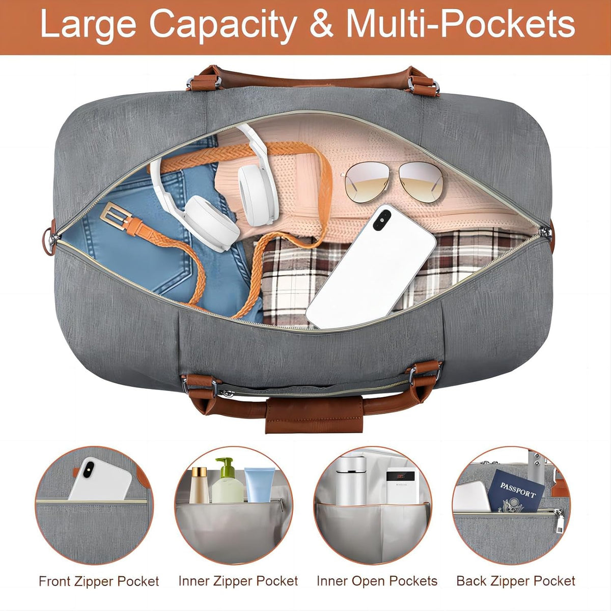 Weekender Overnight Bag for Women - Large Travel Duffel Bag with Shoe Compartment, Gym Duffel Bag Hospital Bag Carry On Tote Bags for Airplanes with Crossbody Bag Toiletry Bag 3Pcs Set - Colors B