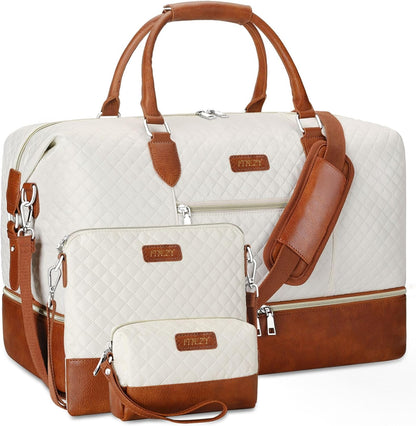 Weekender Overnight Bag for Women - Large Travel Duffel Bag with Shoe Compartment, Gym Duffel Bag Hospital Bag Carry On Tote Bags for Airplanes with Crossbody Bag Toiletry Bag 3Pcs Set - Colors B