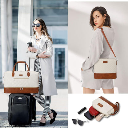 Weekender Overnight Bag for Women - Large Travel Duffel Bag with Shoe Compartment, Gym Duffel Bag Hospital Bag Carry On Tote Bags for Airplanes with Crossbody Bag Toiletry Bag 3Pcs Set - Colors B