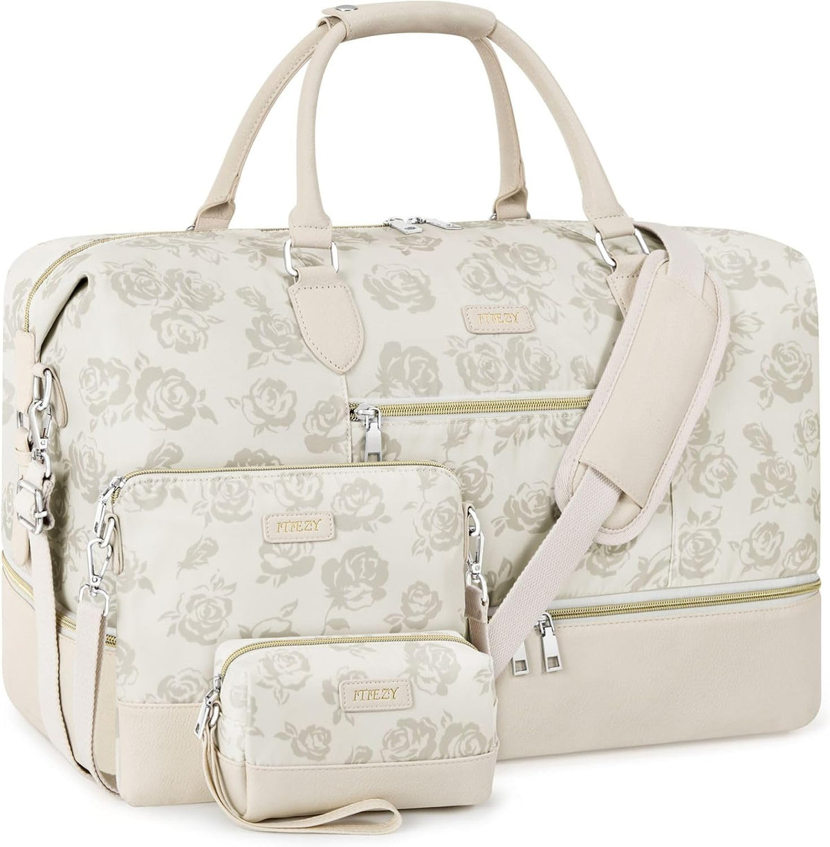 Weekender Overnight Bag for Women - Large Travel Duffel Bag with Shoe Compartment, Gym Duffel Bag Hospital Bag Carry On Tote Bags for Airplanes with Crossbody Bag Toiletry Bag 3Pcs Set - Colors B