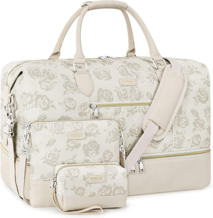 Weekender Overnight Bag for Women - Large Travel Duffel Bag with Shoe Compartment, Gym Duffel Bag Hospital Bag Carry On Tote Bags for Airplanes with Crossbody Bag Toiletry Bag 3Pcs Set - Colors B