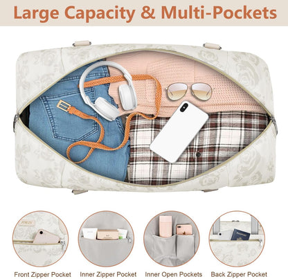 Weekender Overnight Bag for Women - Large Travel Duffel Bag with Shoe Compartment, Gym Duffel Bag Hospital Bag Carry On Tote Bags for Airplanes with Crossbody Bag Toiletry Bag 3Pcs Set - Colors B