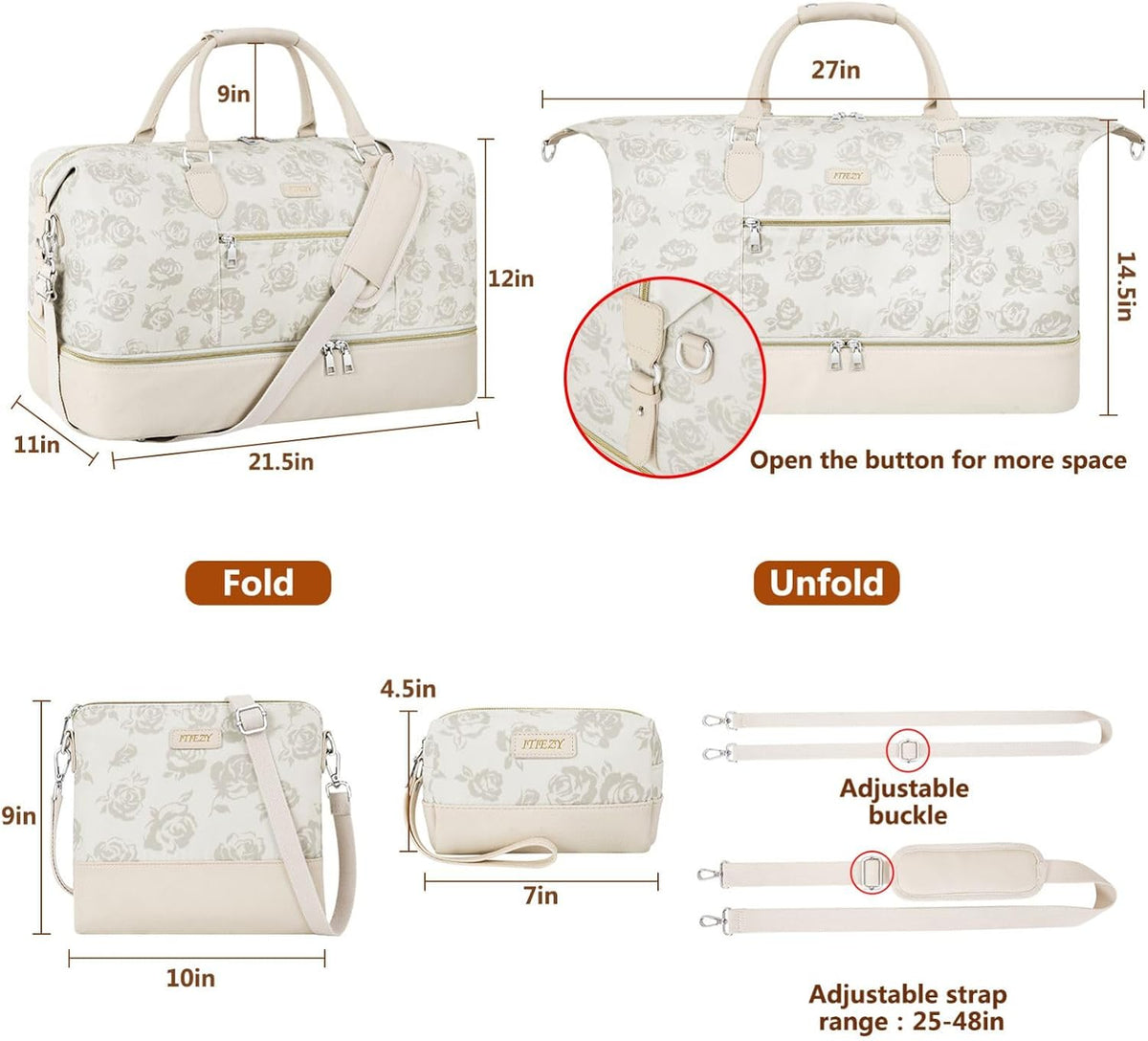 Weekender Overnight Bag for Women - Large Travel Duffel Bag with Shoe Compartment, Gym Duffel Bag Hospital Bag Carry On Tote Bags for Airplanes with Crossbody Bag Toiletry Bag 3Pcs Set - Colors B