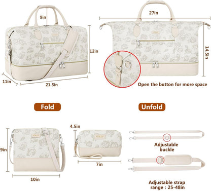 Weekender Overnight Bag for Women - Large Travel Duffel Bag with Shoe Compartment, Gym Duffel Bag Hospital Bag Carry On Tote Bags for Airplanes with Crossbody Bag Toiletry Bag 3Pcs Set - Colors B