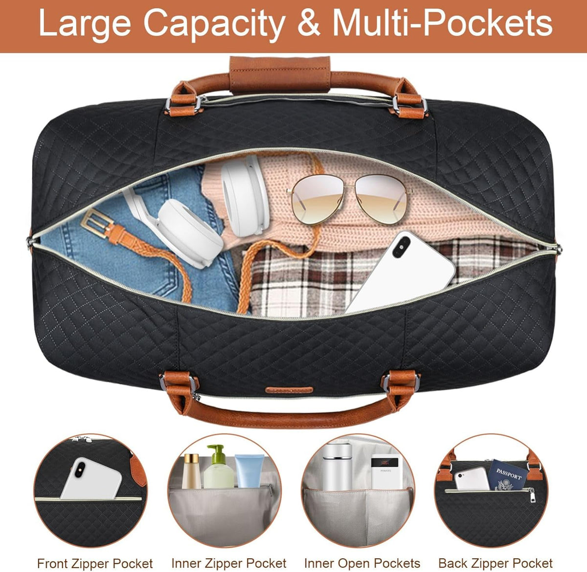 Weekender Overnight Bag for Women - Large Travel Duffel Bag with Shoe Compartment, Gym Duffel Bag Hospital Bag Carry On Tote Bags for Airplanes with Crossbody Bag Toiletry Bag 3Pcs Set - Colors B