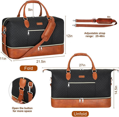 Weekender Overnight Bag for Women - Large Travel Duffel Bag with Shoe Compartment, Gym Duffel Bag Hospital Bag Carry On Tote Bags for Airplanes with Crossbody Bag Toiletry Bag 3Pcs Set - Colors B