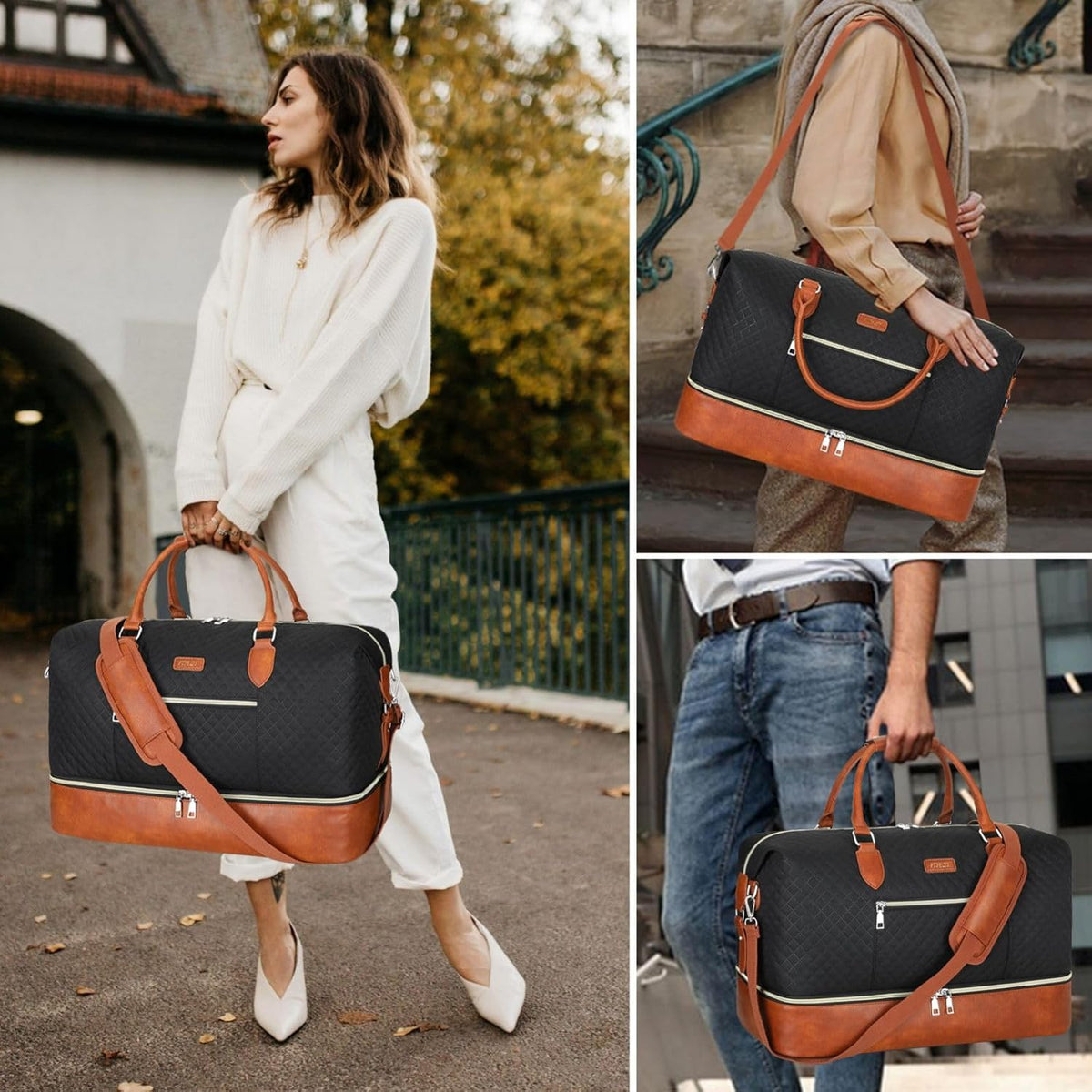 Weekender Overnight Bag for Women - Large Travel Duffel Bag with Shoe Compartment, Gym Duffel Bag Hospital Bag Carry On Tote Bags for Airplanes with Crossbody Bag Toiletry Bag 3Pcs Set - Colors B