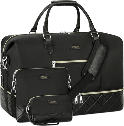 Weekender Overnight Bag for Women - Large Travel Duffel Bag with Shoe Compartment, Gym Duffel Bag Hospital Bag Carry On Tote Bags for Airplanes with Crossbody Bag Toiletry Bag 3Pcs Set - Colors B
