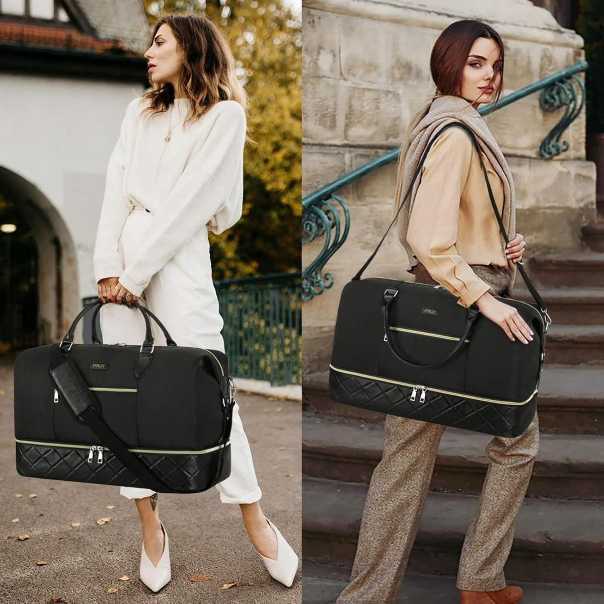Weekender Overnight Bag for Women - Large Travel Duffel Bag with Shoe Compartment, Gym Duffel Bag Hospital Bag Carry On Tote Bags for Airplanes with Crossbody Bag Toiletry Bag 3Pcs Set - Colors B