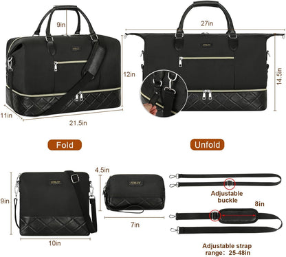 Weekender Overnight Bag for Women - Large Travel Duffel Bag with Shoe Compartment, Gym Duffel Bag Hospital Bag Carry On Tote Bags for Airplanes with Crossbody Bag Toiletry Bag 3Pcs Set - Colors B
