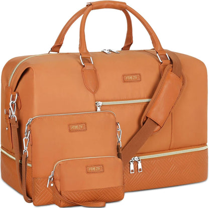 Weekender Overnight Bag for Women - Large Travel Duffel Bag with Shoe Compartment, Gym Duffel Bag Hospital Bag Carry On Tote Bags for Airplanes with Crossbody Bag Toiletry Bag 3Pcs Set - Colors B