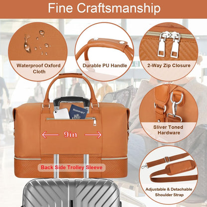 Weekender Overnight Bag for Women - Large Travel Duffel Bag with Shoe Compartment, Gym Duffel Bag Hospital Bag Carry On Tote Bags for Airplanes with Crossbody Bag Toiletry Bag 3Pcs Set - Colors B