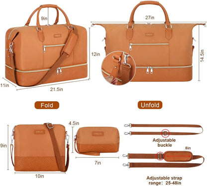 Weekender Overnight Bag for Women - Large Travel Duffel Bag with Shoe Compartment, Gym Duffel Bag Hospital Bag Carry On Tote Bags for Airplanes with Crossbody Bag Toiletry Bag 3Pcs Set - Colors B