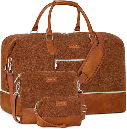 Weekender Overnight Bag for Women - Large Travel Duffel Bag with Shoe Compartment, Gym Duffel Bag Hospital Bag Carry On Tote Bags for Airplanes with Crossbody Bag Toiletry Bag 3Pcs Set - Colors B