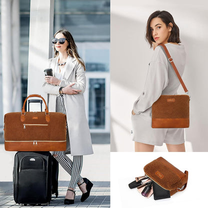 Weekender Overnight Bag for Women - Large Travel Duffel Bag with Shoe Compartment, Gym Duffel Bag Hospital Bag Carry On Tote Bags for Airplanes with Crossbody Bag Toiletry Bag 3Pcs Set - Colors B