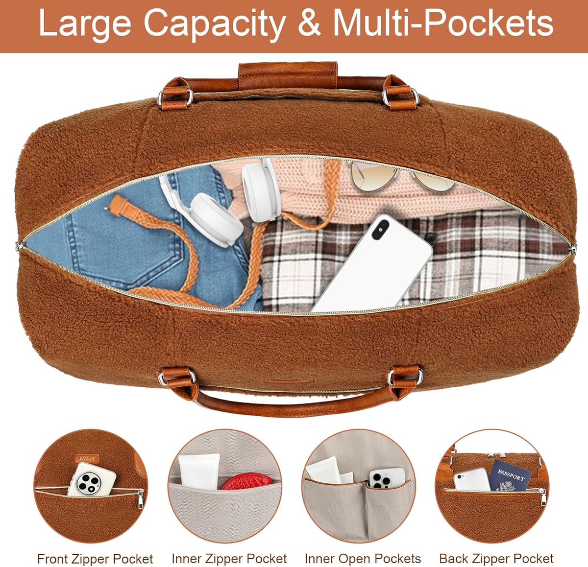 Weekender Overnight Bag for Women - Large Travel Duffel Bag with Shoe Compartment, Gym Duffel Bag Hospital Bag Carry On Tote Bags for Airplanes with Crossbody Bag Toiletry Bag 3Pcs Set - Colors B