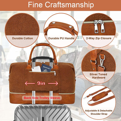 Weekender Overnight Bag for Women - Large Travel Duffel Bag with Shoe Compartment, Gym Duffel Bag Hospital Bag Carry On Tote Bags for Airplanes with Crossbody Bag Toiletry Bag 3Pcs Set - Colors B
