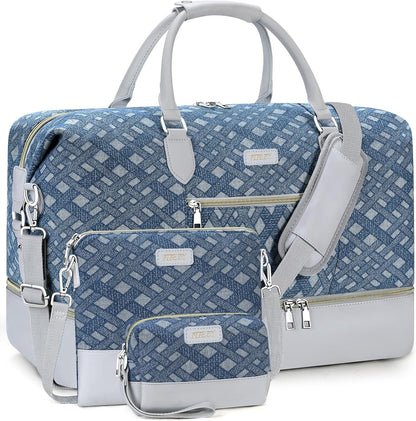 Weekender Overnight Bag for Women - Large Travel Duffel Bag with Shoe Compartment, Gym Duffel Bag Hospital Bag Carry On Tote Bags for Airplanes with Crossbody Bag Toiletry Bag 3Pcs Set - Colors B