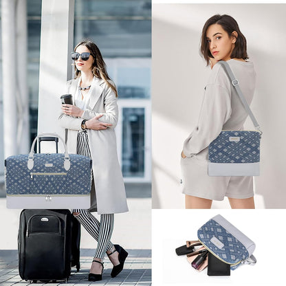 Weekender Overnight Bag for Women - Large Travel Duffel Bag with Shoe Compartment, Gym Duffel Bag Hospital Bag Carry On Tote Bags for Airplanes with Crossbody Bag Toiletry Bag 3Pcs Set - Colors B