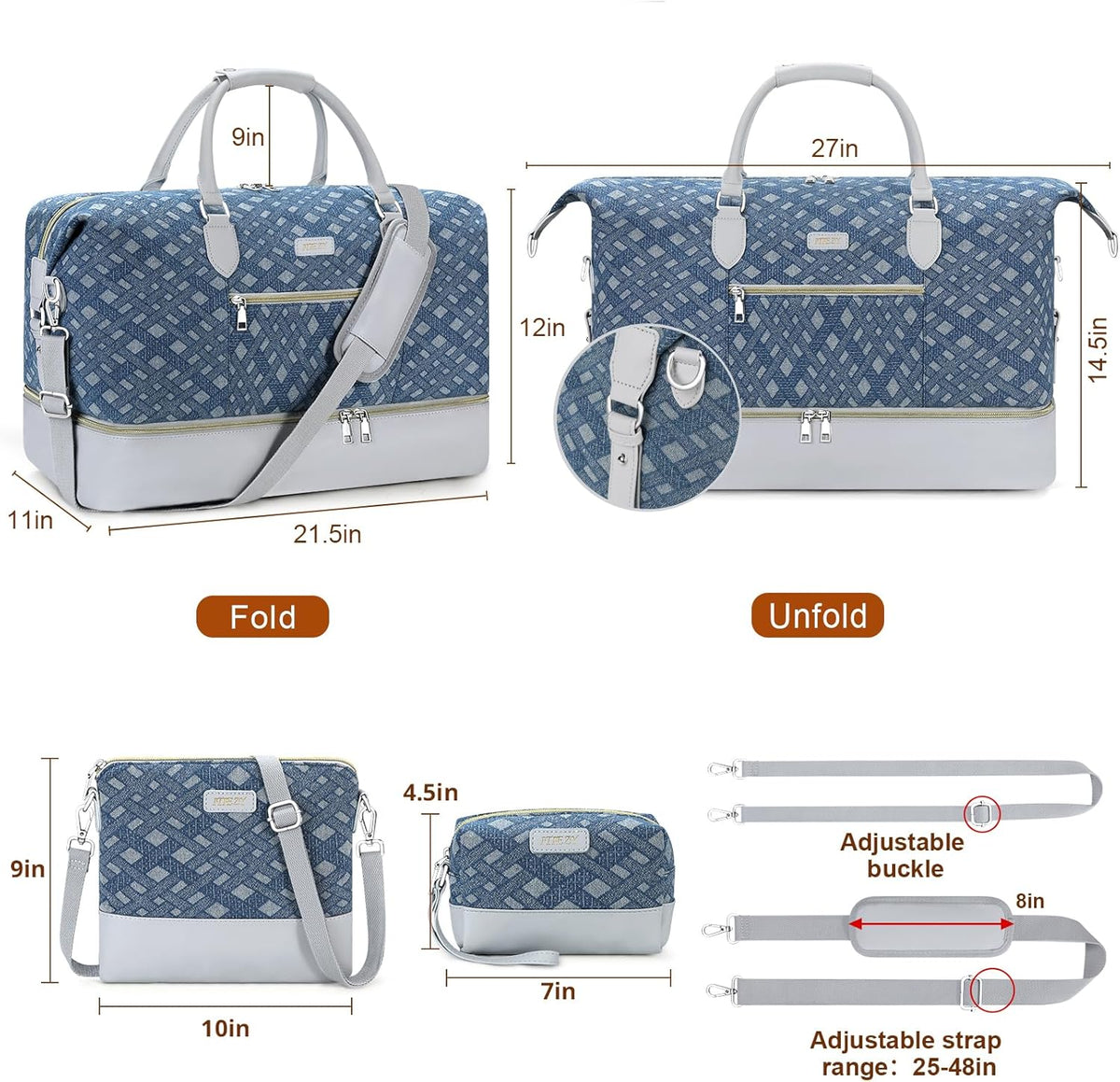Weekender Overnight Bag for Women - Large Travel Duffel Bag with Shoe Compartment, Gym Duffel Bag Hospital Bag Carry On Tote Bags for Airplanes with Crossbody Bag Toiletry Bag 3Pcs Set - Colors B