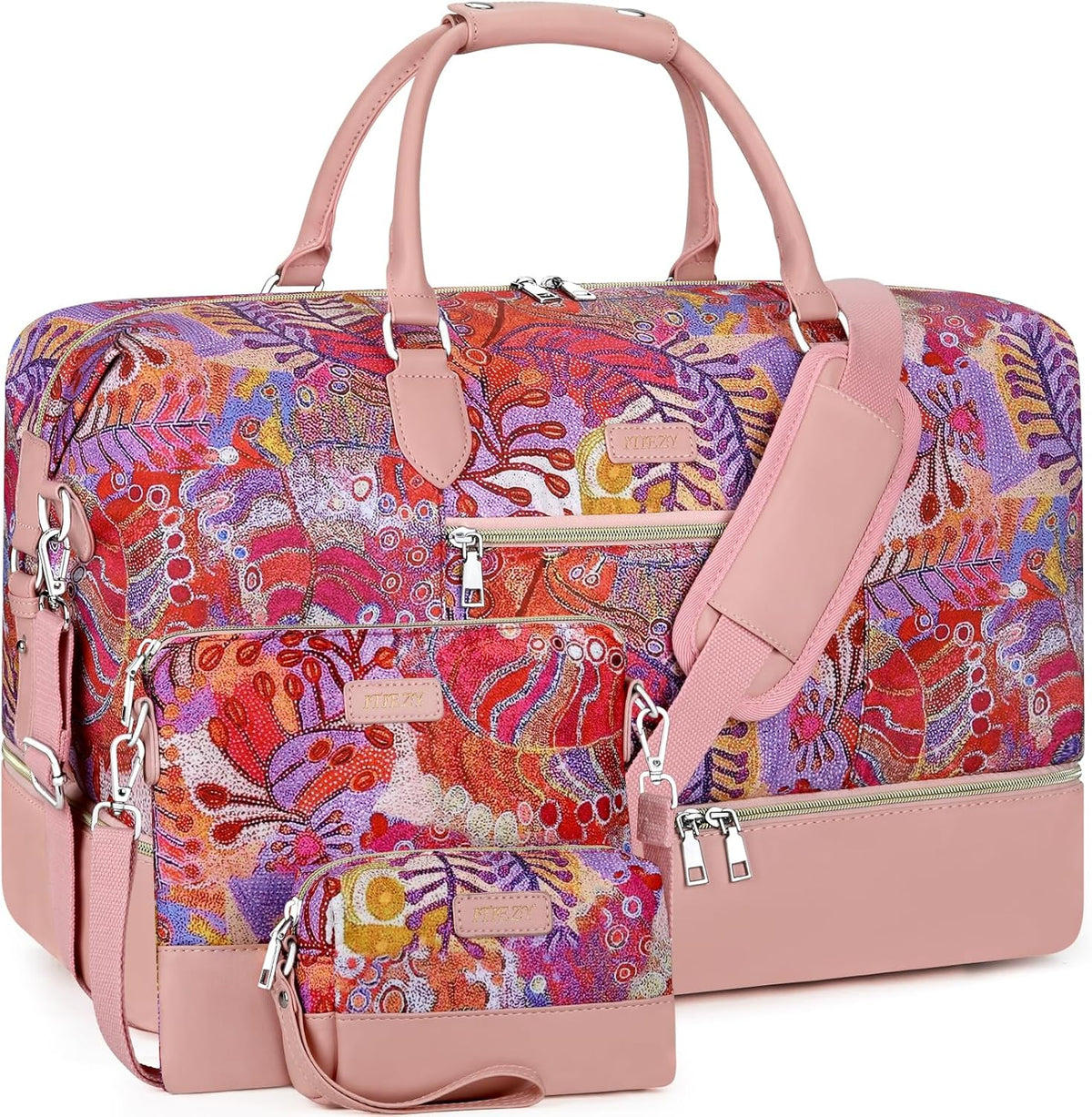 Weekender Overnight Bag for Women - Large Travel Duffel Bag with Shoe Compartment, Gym Duffel Bag Hospital Bag Carry On Tote Bags for Airplanes with Crossbody Bag Toiletry Bag 3Pcs Set - Colors B