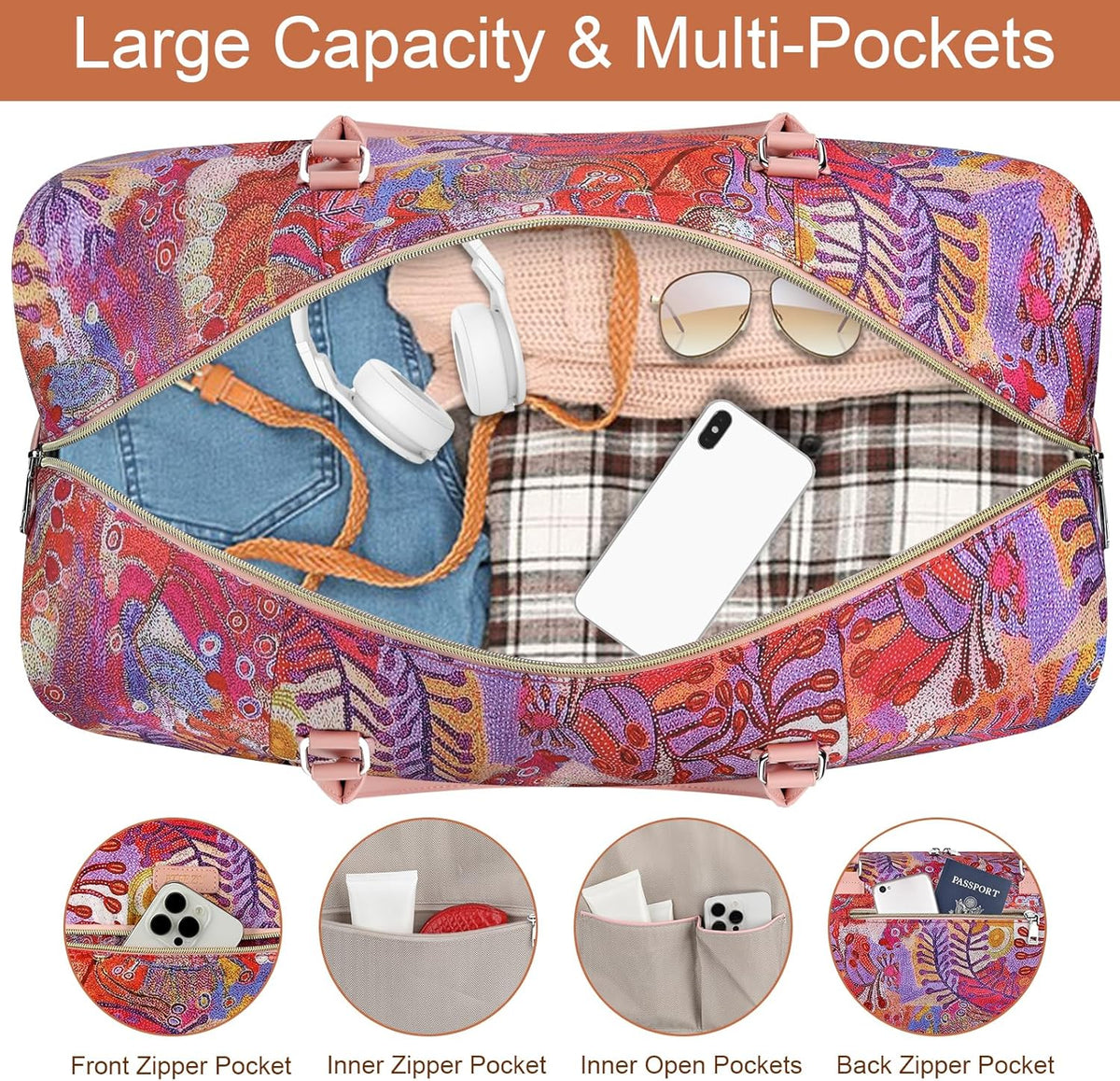 Weekender Overnight Bag for Women - Large Travel Duffel Bag with Shoe Compartment, Gym Duffel Bag Hospital Bag Carry On Tote Bags for Airplanes with Crossbody Bag Toiletry Bag 3Pcs Set - Colors B