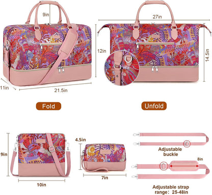 Weekender Overnight Bag for Women - Large Travel Duffel Bag with Shoe Compartment, Gym Duffel Bag Hospital Bag Carry On Tote Bags for Airplanes with Crossbody Bag Toiletry Bag 3Pcs Set - Colors B