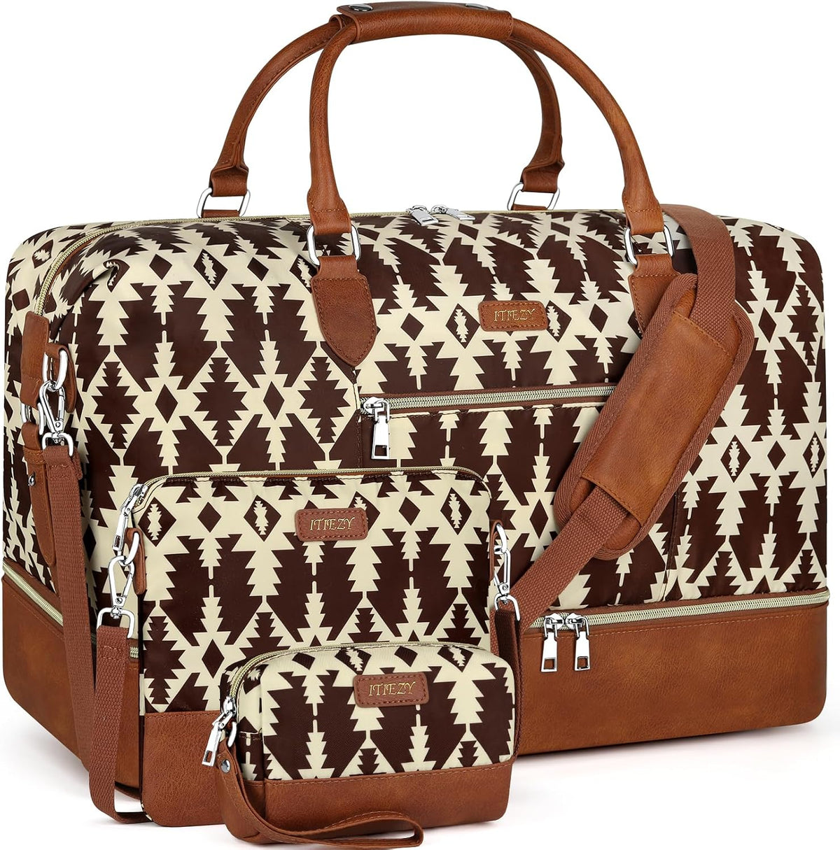 Weekender Overnight Bag for Women - Large Travel Duffel Bag with Shoe Compartment, Gym Duffel Bag Hospital Bag Carry On Tote Bags for Airplanes with Crossbody Bag Toiletry Bag 3Pcs Set - Colors B