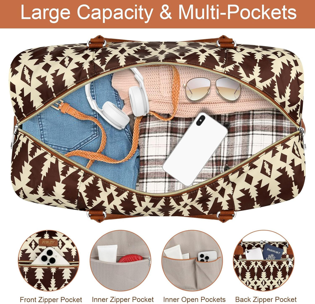 Weekender Overnight Bag for Women - Large Travel Duffel Bag with Shoe Compartment, Gym Duffel Bag Hospital Bag Carry On Tote Bags for Airplanes with Crossbody Bag Toiletry Bag 3Pcs Set - Colors B