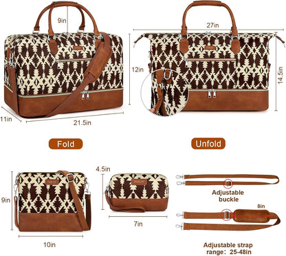 Weekender Overnight Bag for Women - Large Travel Duffel Bag with Shoe Compartment, Gym Duffel Bag Hospital Bag Carry On Tote Bags for Airplanes with Crossbody Bag Toiletry Bag 3Pcs Set - Colors B