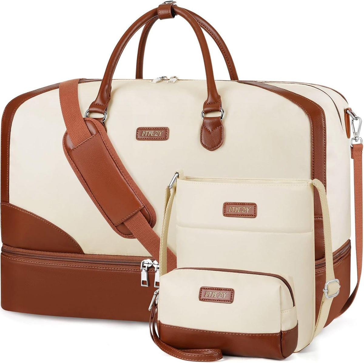 Weekender Overnight Bag for Women - Large Travel Duffel Bag with Shoe Compartment, Gym Duffel Bag Hospital Bag Carry On Tote Bags for Airplanes with Crossbody Bag Toiletry Bag 3Pcs Set - Colors B
