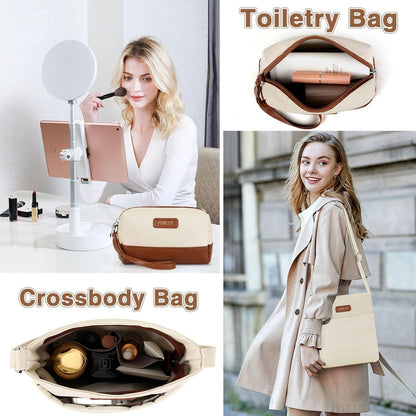 Weekender Overnight Bag for Women - Large Travel Duffel Bag with Shoe Compartment, Gym Duffel Bag Hospital Bag Carry On Tote Bags for Airplanes with Crossbody Bag Toiletry Bag 3Pcs Set - Colors B