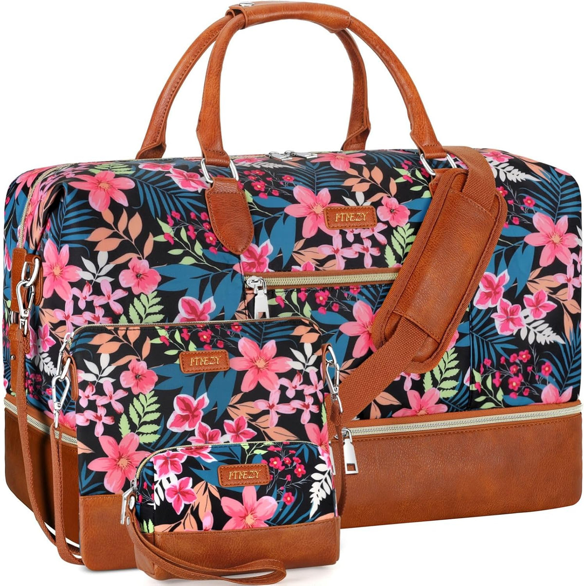 Weekender Overnight Bag for Women - Large Travel Duffel Bag with Shoe Compartment, Gym Duffel Bag Hospital Bag Carry On Tote Bags for Airplanes with Crossbody Bag Toiletry Bag 3Pcs Set - Colors B