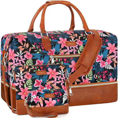 Weekender Overnight Bag for Women - Large Travel Duffel Bag with Shoe Compartment, Gym Duffel Bag Hospital Bag Carry On Tote Bags for Airplanes with Crossbody Bag Toiletry Bag 3Pcs Set - Colors B