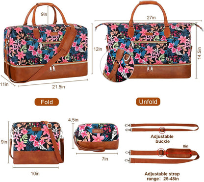 Weekender Overnight Bag for Women - Large Travel Duffel Bag with Shoe Compartment, Gym Duffel Bag Hospital Bag Carry On Tote Bags for Airplanes with Crossbody Bag Toiletry Bag 3Pcs Set - Colors B
